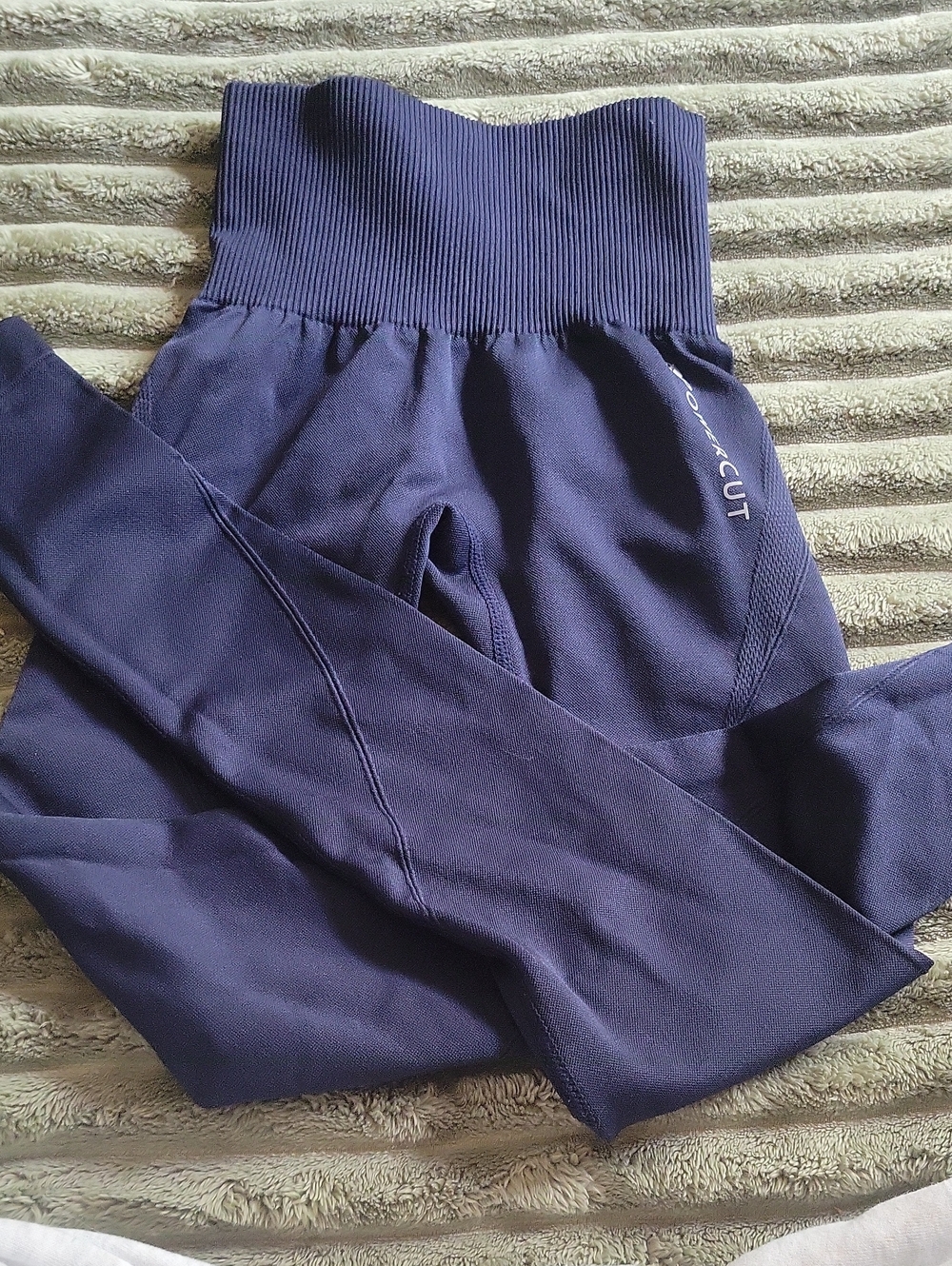 High-Rise Navy Sculpting Leggings with Ribbed Waistband